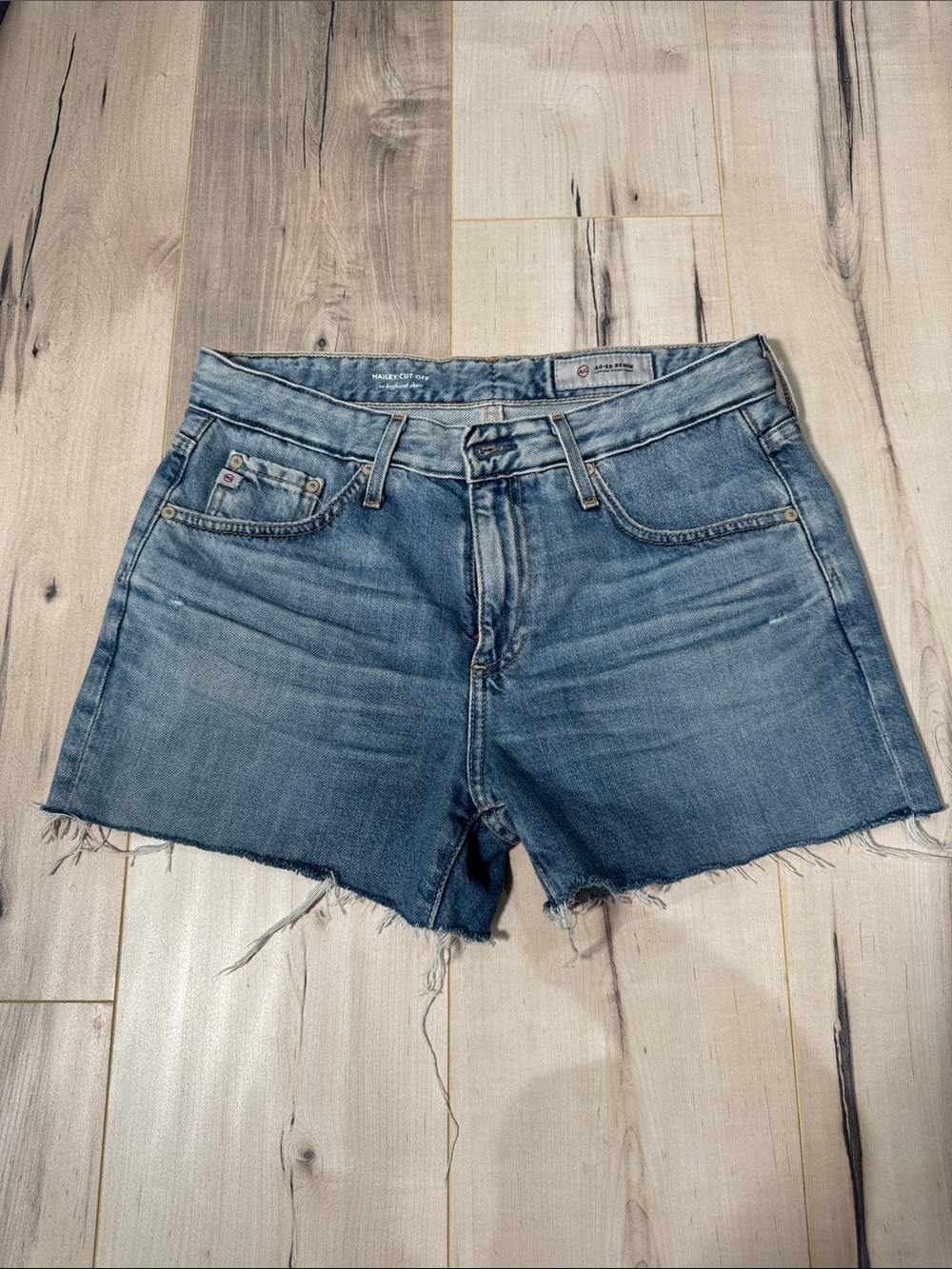 AG Adriano Goldschmied Faded Blue Cutoff Denim Shorts